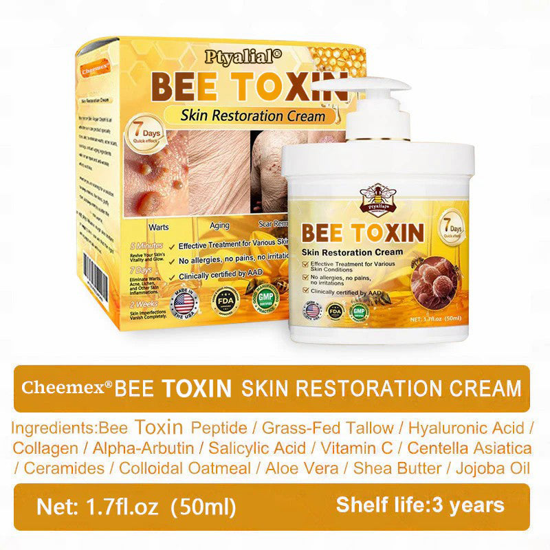 đđĽFDA Approved| PtyalialÂŽ Bee toxin Skin Restoration Cream (Anti-aging, Hydrating, Skin Repair, Even Tone, Acne and Dark Spot Treatment, Wart and Mole Removal, Psoriasis Relief)